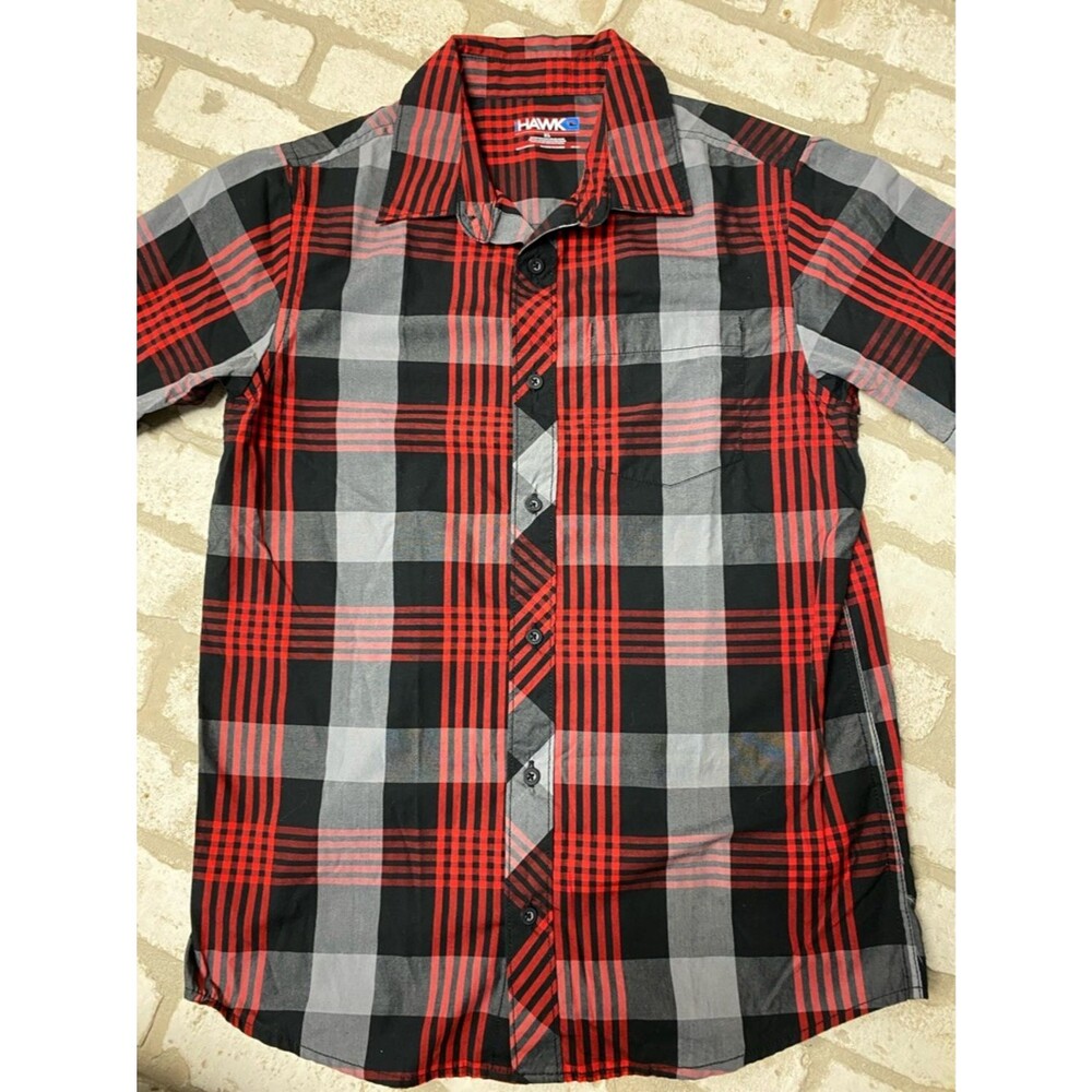 Tony Hawk Boy's XL Red & Black Plaid Short-Sleeve Button-Down Skater